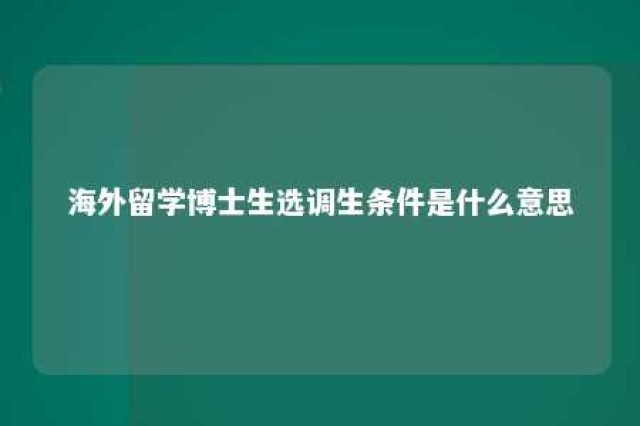 海外留学博士生选调生条件是什么意思 海外留学生定向选调